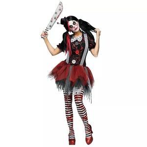 Girls' Red and Black Clown Costume